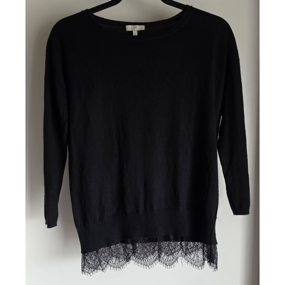 Joie Sweater XS Black Solid Crew Neck Long Sleeve Pullover Women Top Knit Lace